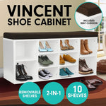 Sarantino Shoe Rack Cabinet Organiser Brown Cushion Bench Stool - 104 X 30 X 45 - White - Furniture > Living Room