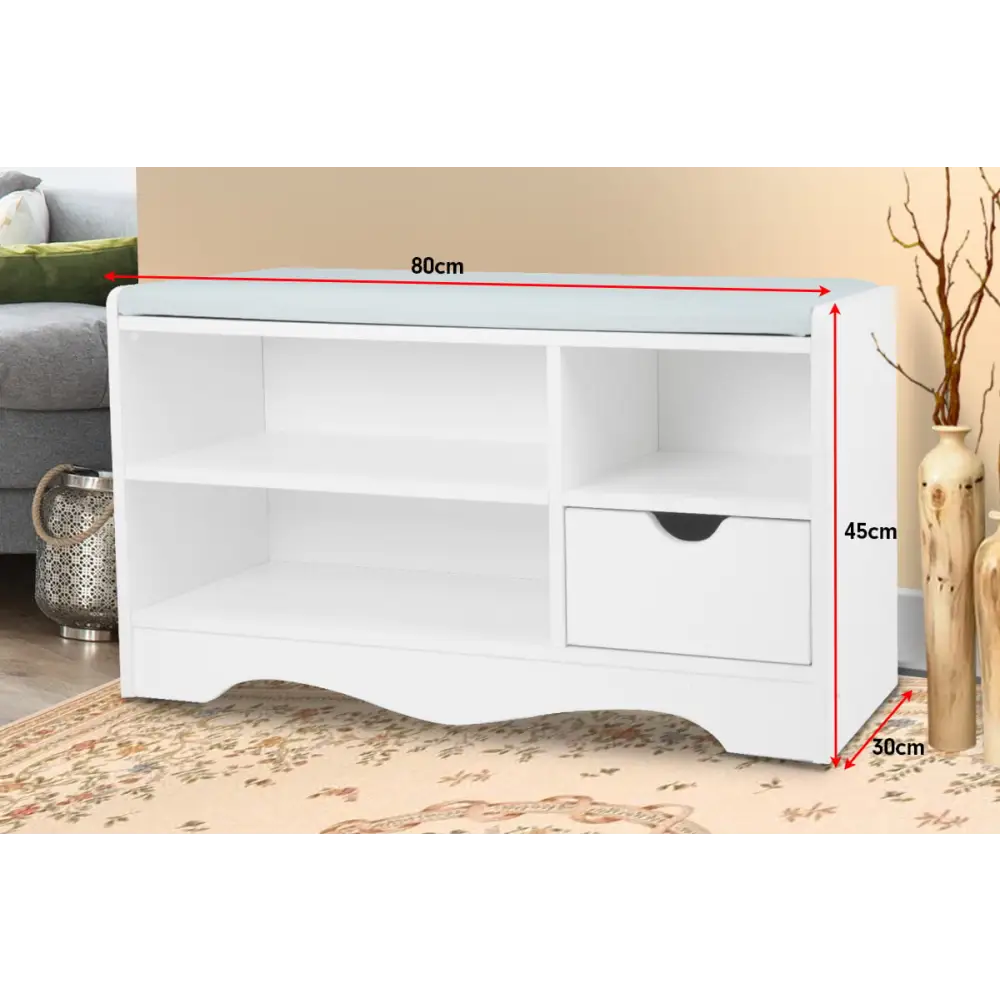 Sarantino Shoe Rack Cabinet Organiser Grey Cushion Stool Bench - 80 X 30 X 45 - White - Furniture > Living Room