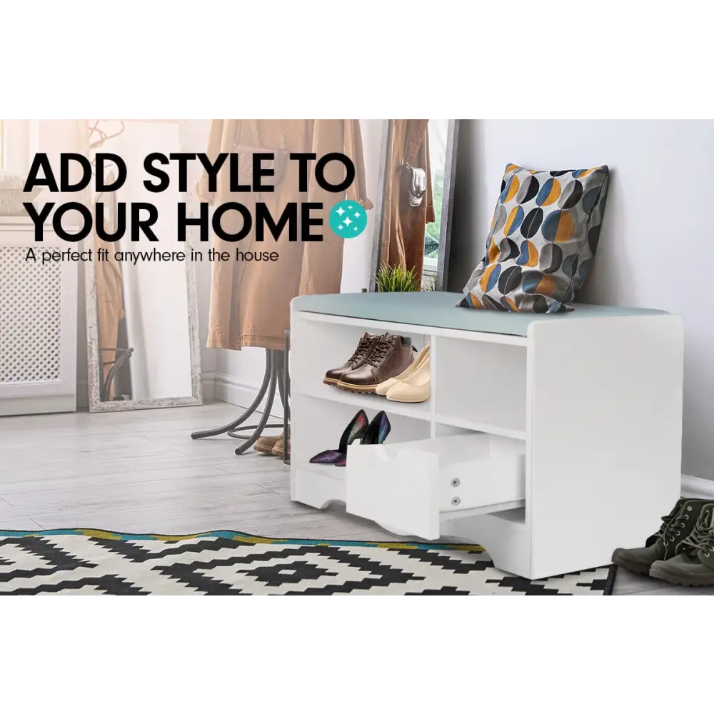 Sarantino Shoe Rack Cabinet Organiser Grey Cushion Stool Bench - 80 X 30 X 45 - White - Furniture > Living Room