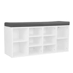 Sarantino Shoe Rack Cabinet Organiser Grey Cushion Sttol Bench Ottoman - 104 X 30 X 45 - White - Furniture > Living Room