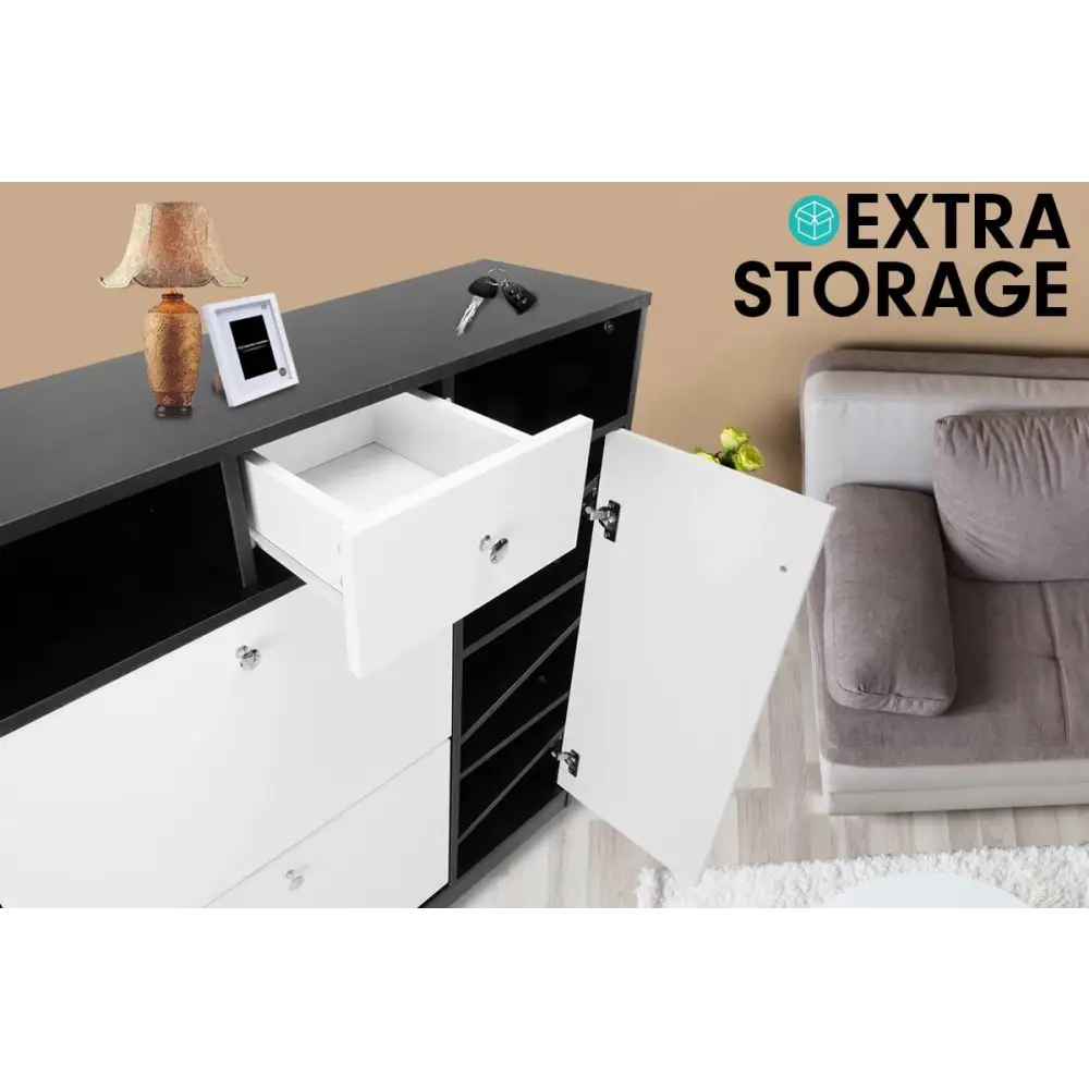 Sarantino Shoe Rack Cabinet Wooden Storage Organiser Shelf Cupboard Drawer - Furniture > Living Room > Shoe Storage