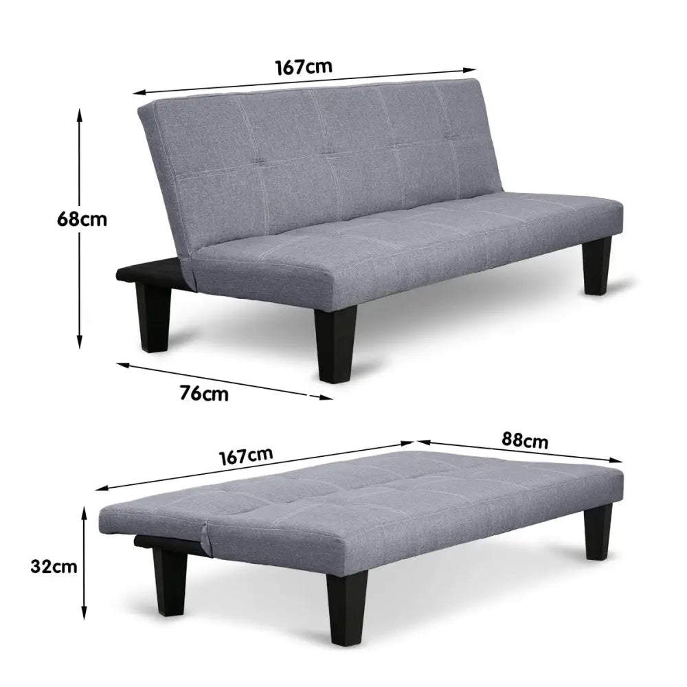 Sarantino Sofa Bed Lounge Couch Futon Furniture Seat Adjustable Suite Dark Grey - Furniture > Sofas
