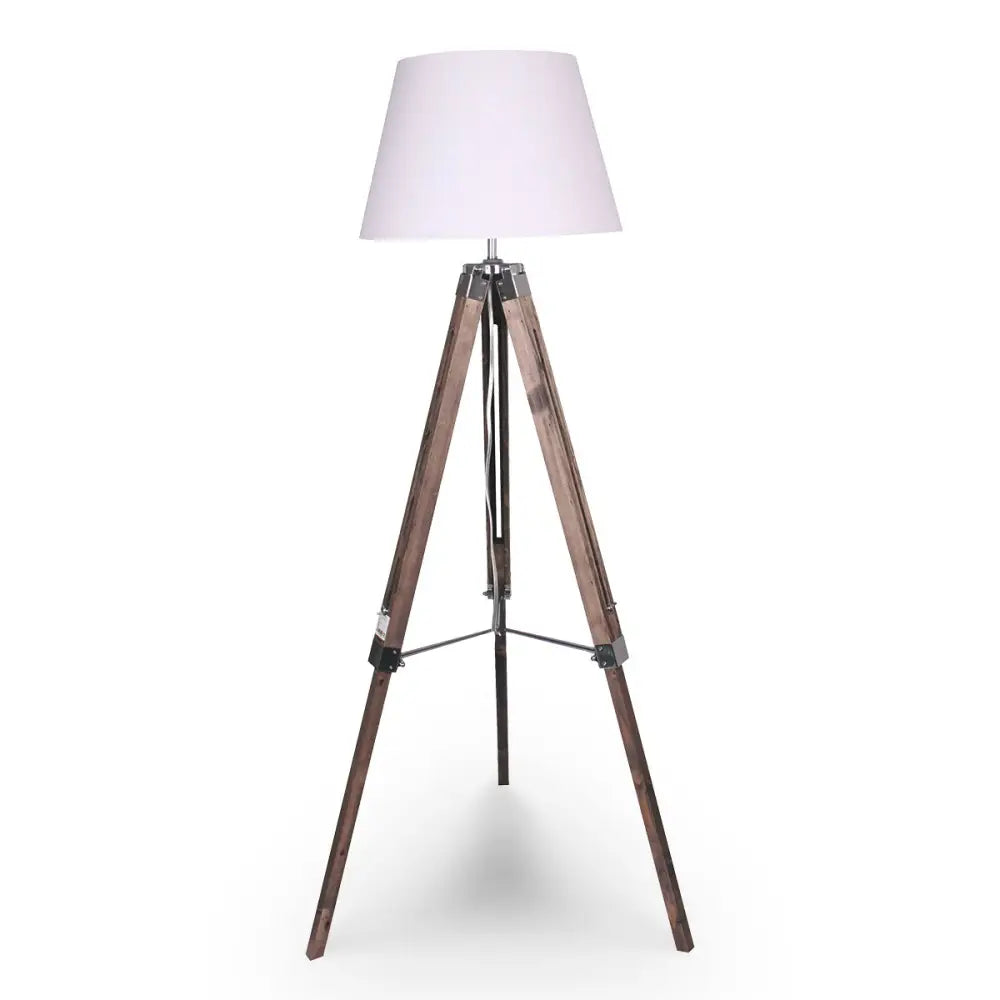 Sarantino Solid Wood Tripod Floor Lamp Adjustable Height White Shade - Home & Garden > Lighting