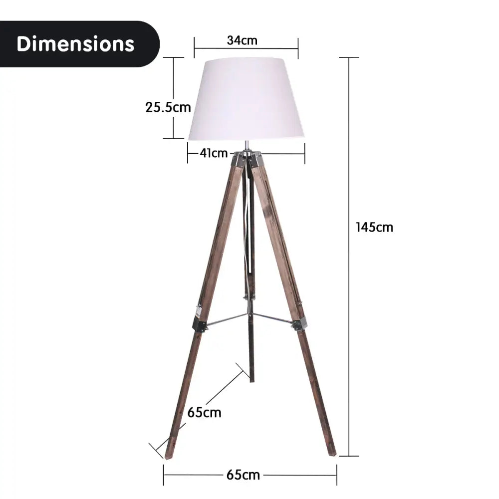 Sarantino Solid Wood Tripod Floor Lamp Adjustable Height White Shade - Home & Garden > Lighting