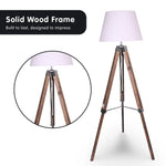 Sarantino Solid Wood Tripod Floor Lamp Adjustable Height White Shade - Home & Garden > Lighting