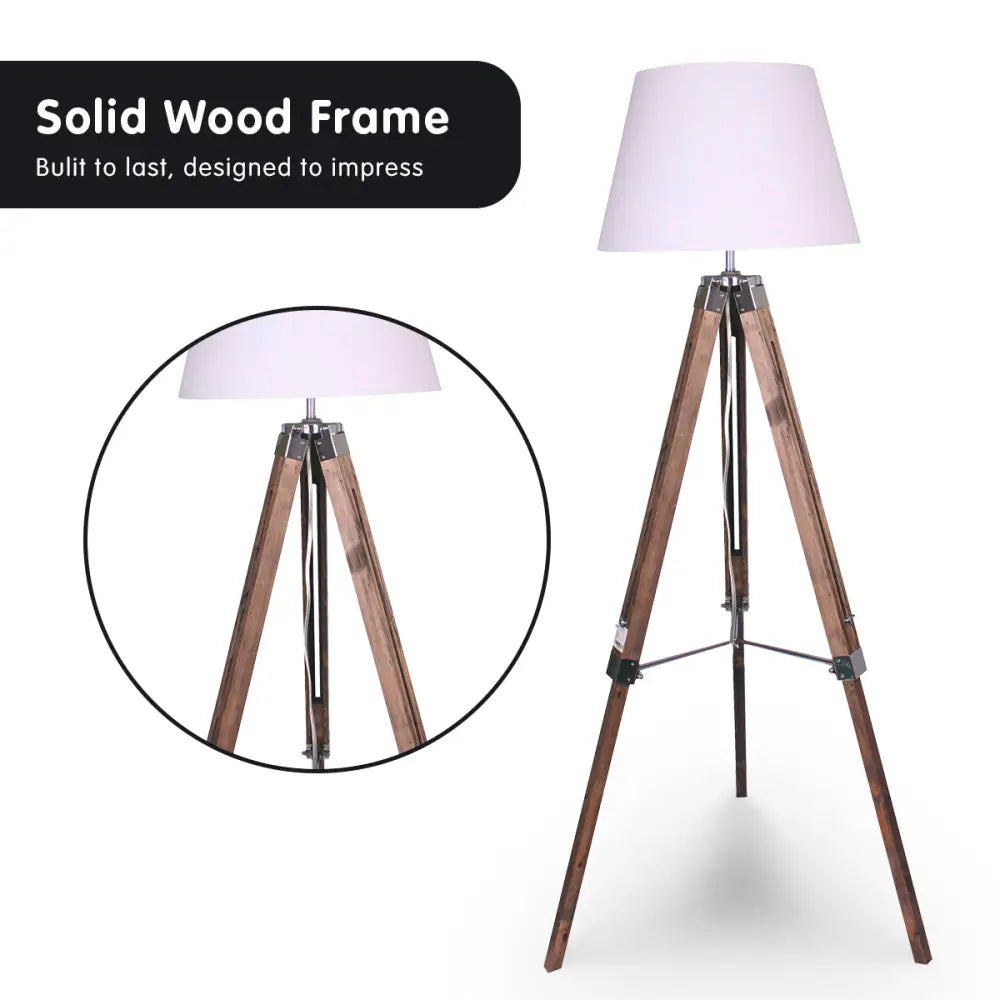 Sarantino Solid Wood Tripod Floor Lamp Adjustable Height White Shade - Home & Garden > Lighting