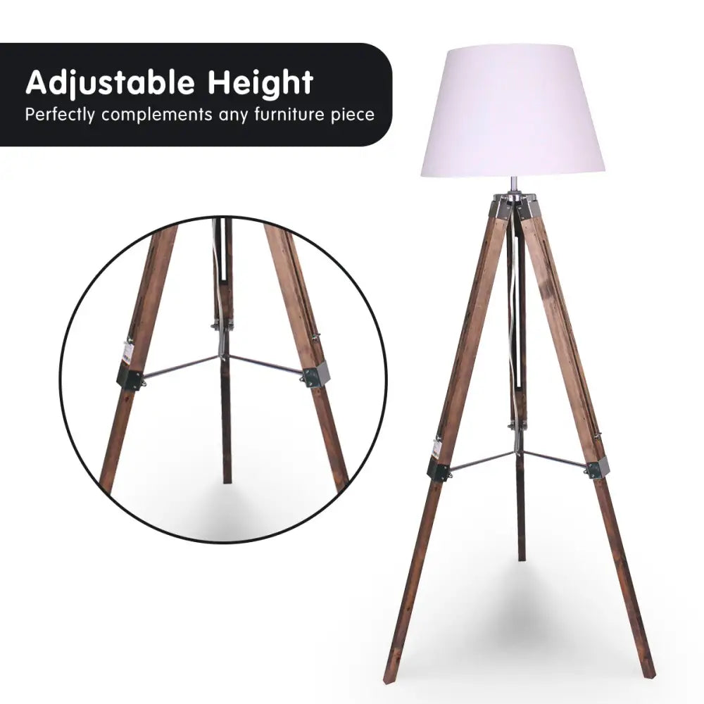 Sarantino Solid Wood Tripod Floor Lamp Adjustable Height White Shade - Home & Garden > Lighting