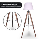 Sarantino Solid Wood Tripod Floor Lamp Adjustable Height White Shade - Home & Garden > Lighting