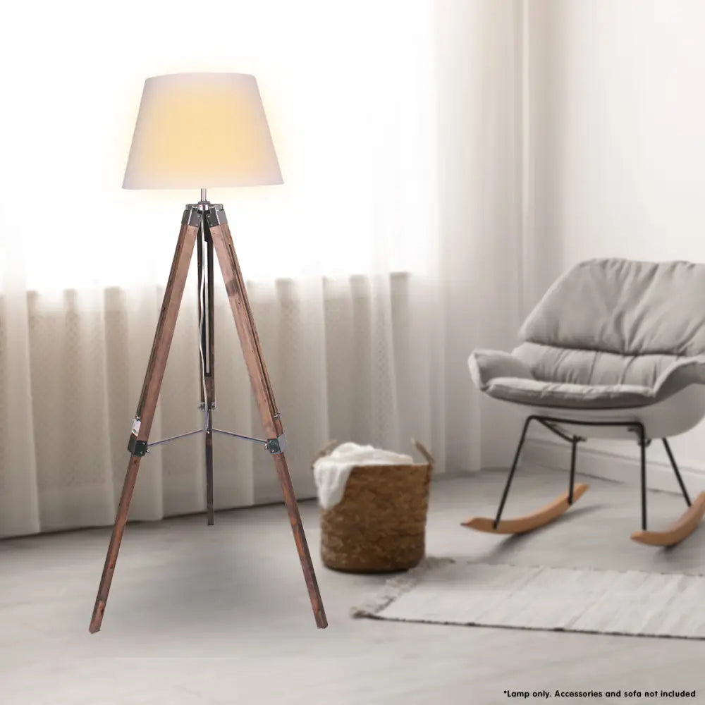Sarantino Solid Wood Tripod Floor Lamp Adjustable Height White Shade - Home & Garden > Lighting