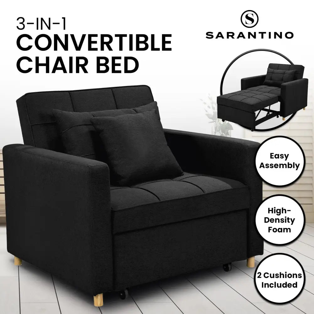 Sarantino Suri 3-in-1 Convertible Lounge Chair Bed - Black - Furniture > Sofas