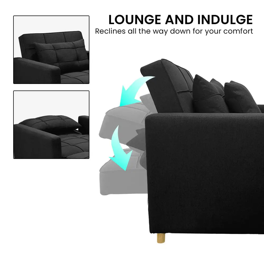 Sarantino Suri 3-in-1 Convertible Lounge Chair Bed - Black - Furniture > Sofas