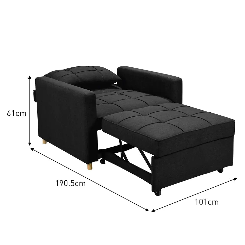 Sarantino Suri 3-in-1 Convertible Lounge Chair Bed - Black - Furniture > Sofas