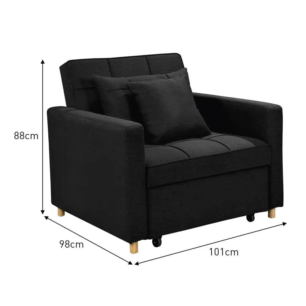 Sarantino Suri 3-in-1 Convertible Lounge Chair Bed - Black - Furniture > Sofas