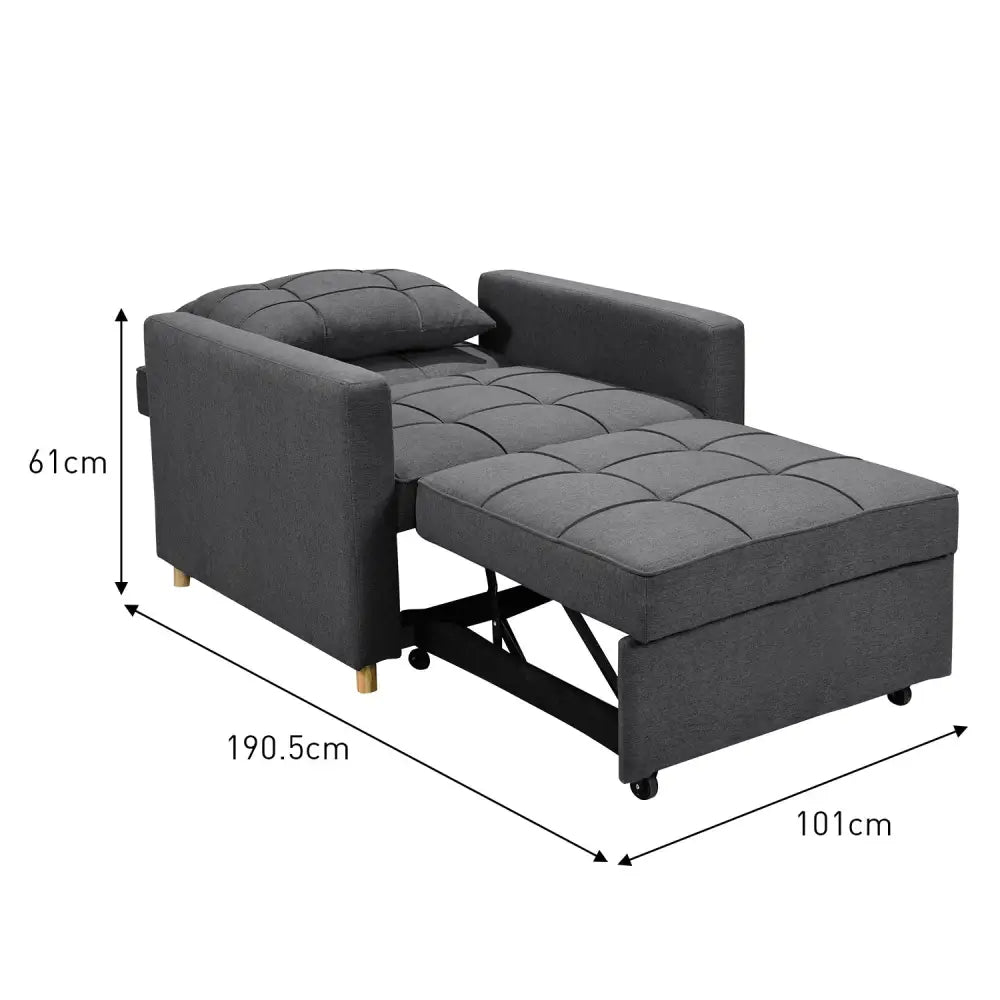 Sarantino Suri 3-in-1 Convertible Lounge Chair Bed - Dark Grey - Furniture > Sofas