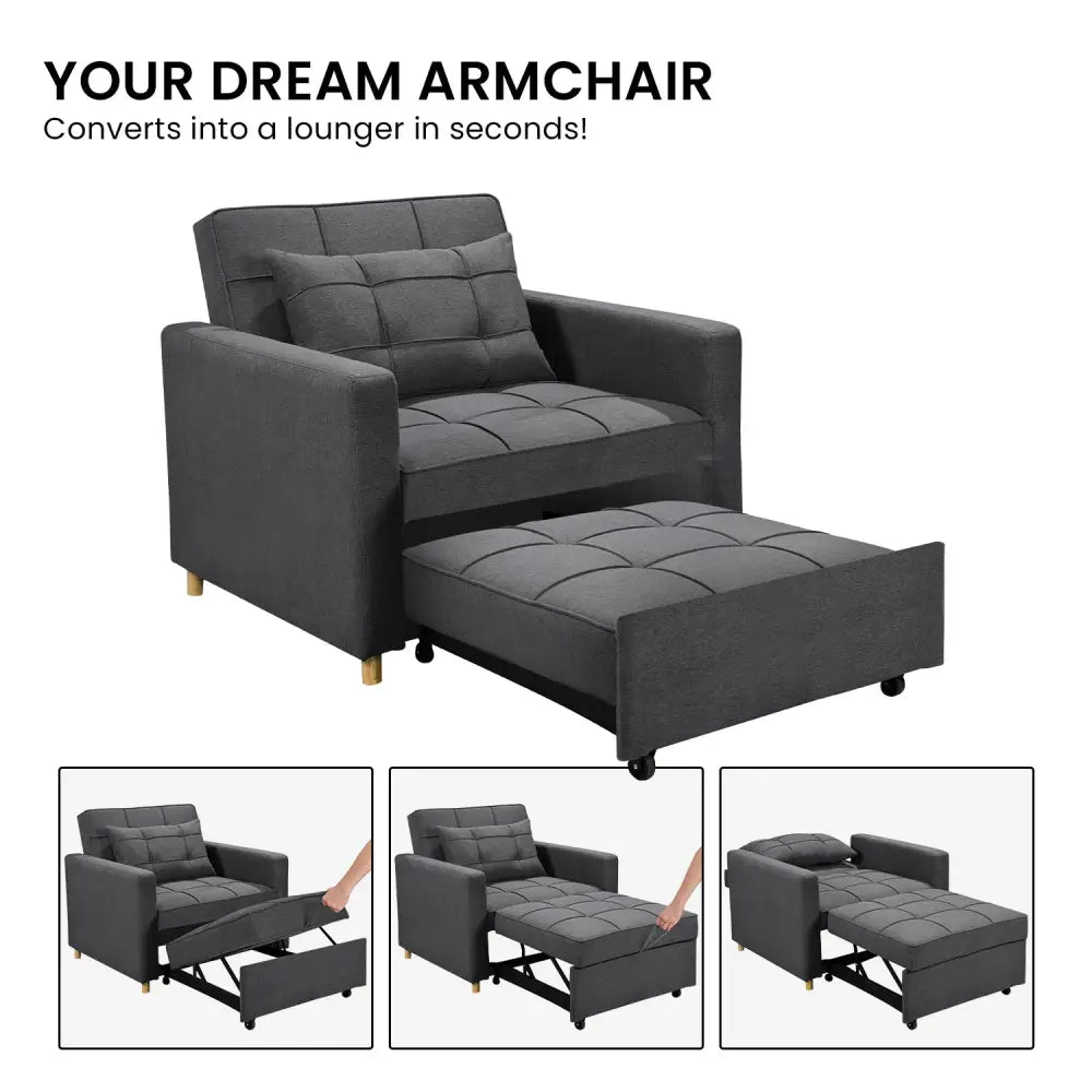 Sarantino Suri 3-in-1 Convertible Lounge Chair Bed - Dark Grey - Furniture > Sofas