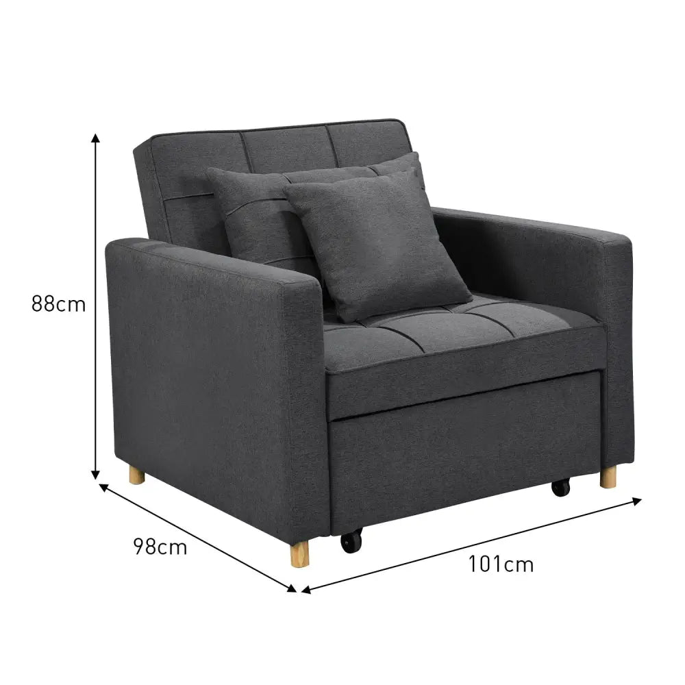 Sarantino Suri 3-in-1 Convertible Lounge Chair Bed - Dark Grey - Furniture > Sofas