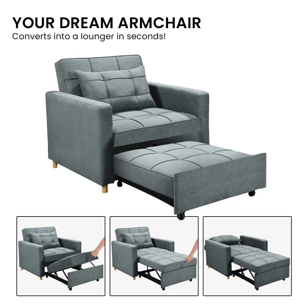 Sarantino Suri 3-in-1 Convertible Sofa Chair Bed - Airforce Blue - Furniture > Sofas