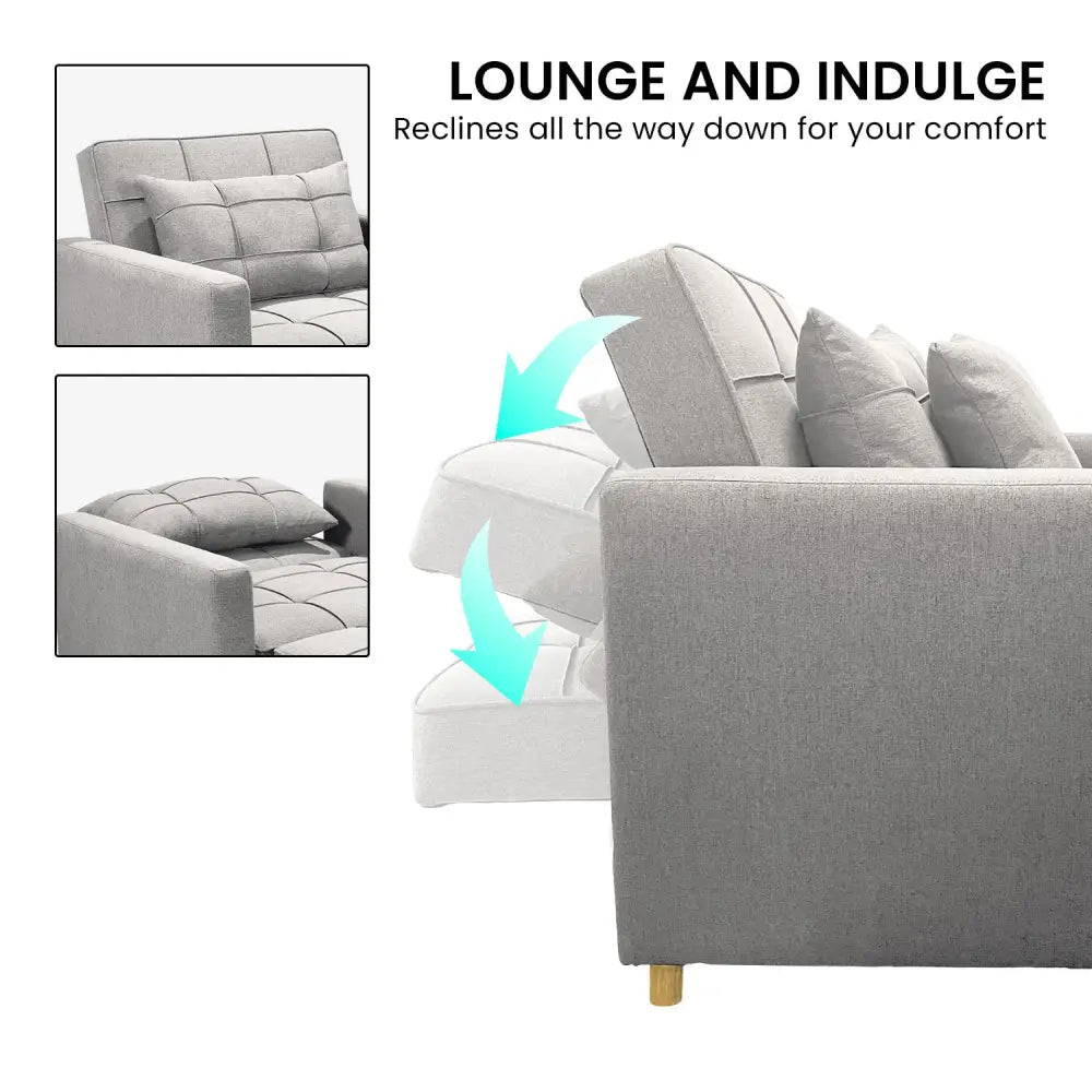 Sarantino Suri 3-in-1 Convertible Sofa Chair Bed Lounger - Light Grey - Furniture > Sofas