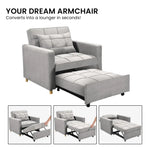 Sarantino Suri 3-in-1 Convertible Sofa Chair Bed Lounger - Light Grey - Furniture > Sofas