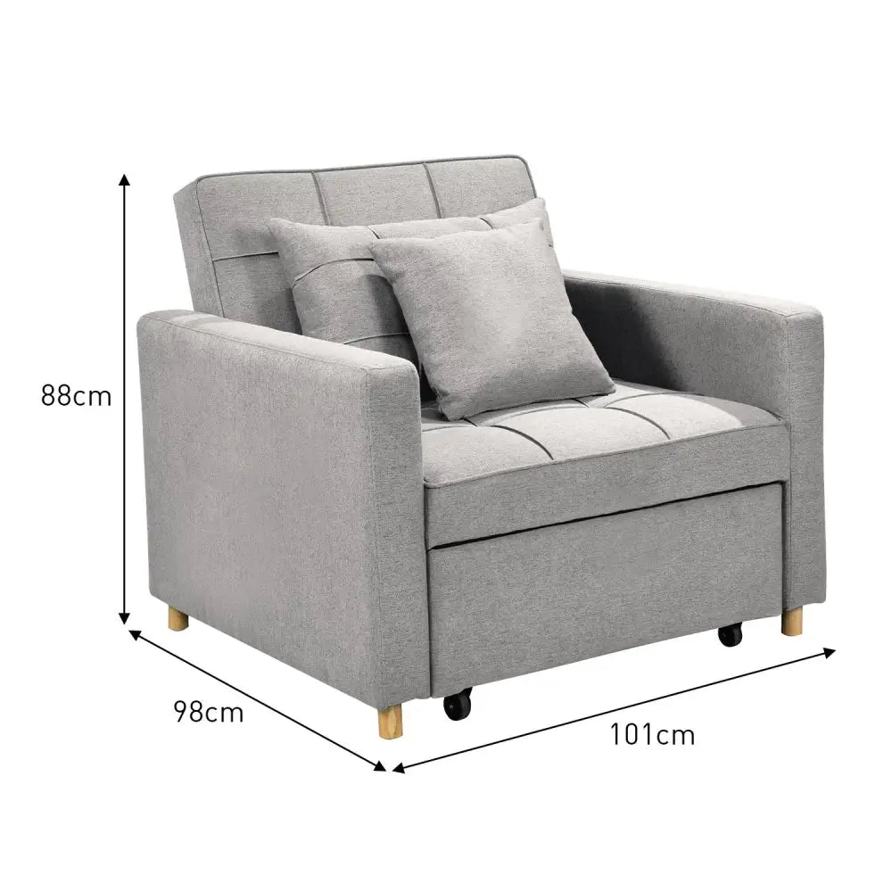 Sarantino Suri 3-in-1 Convertible Sofa Chair Bed Lounger - Light Grey - Furniture > Sofas