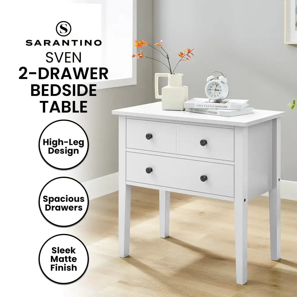 Sarantino Sven Bedside Table Night Stand - White - Furniture > Bedroom