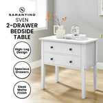 Sarantino Sven Bedside Table Night Stand - White - Furniture > Bedroom