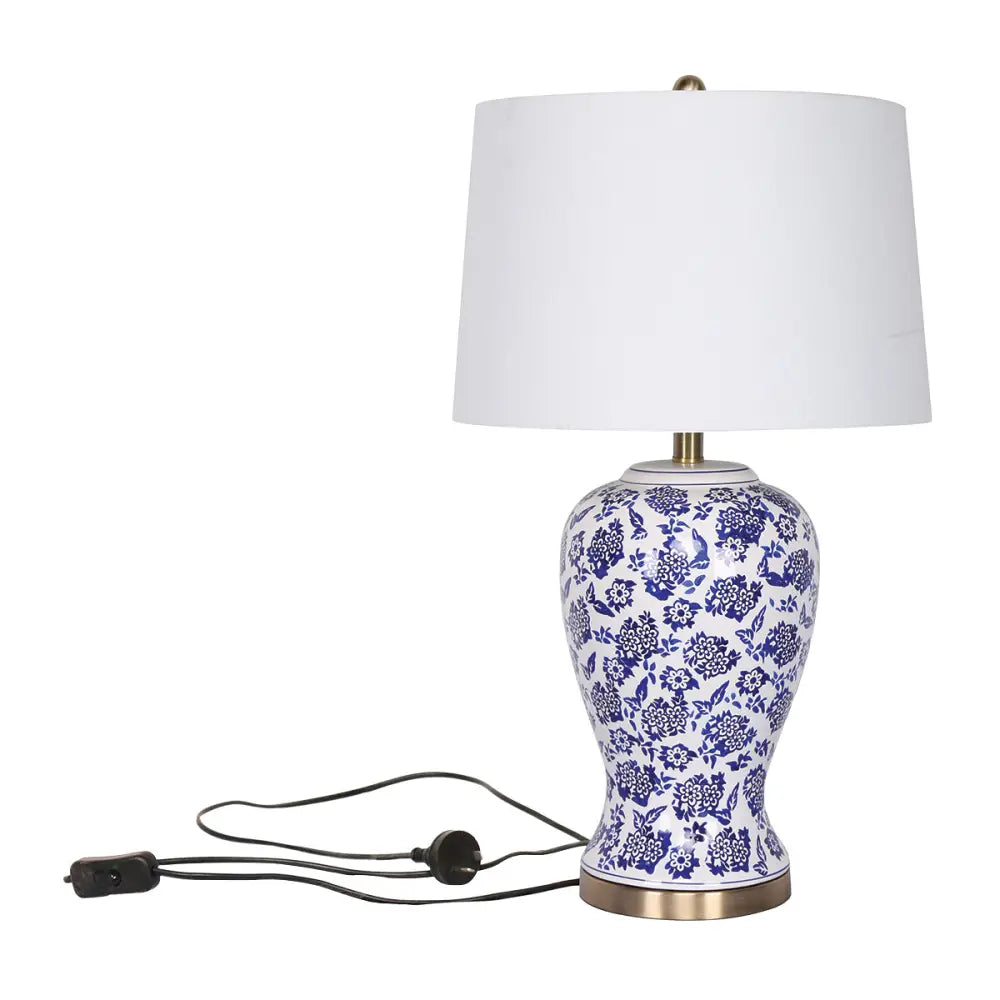 Sarantino Table Lamp Ceramic Floral Base Cotton Drum Shade - Home & Garden > Lighting