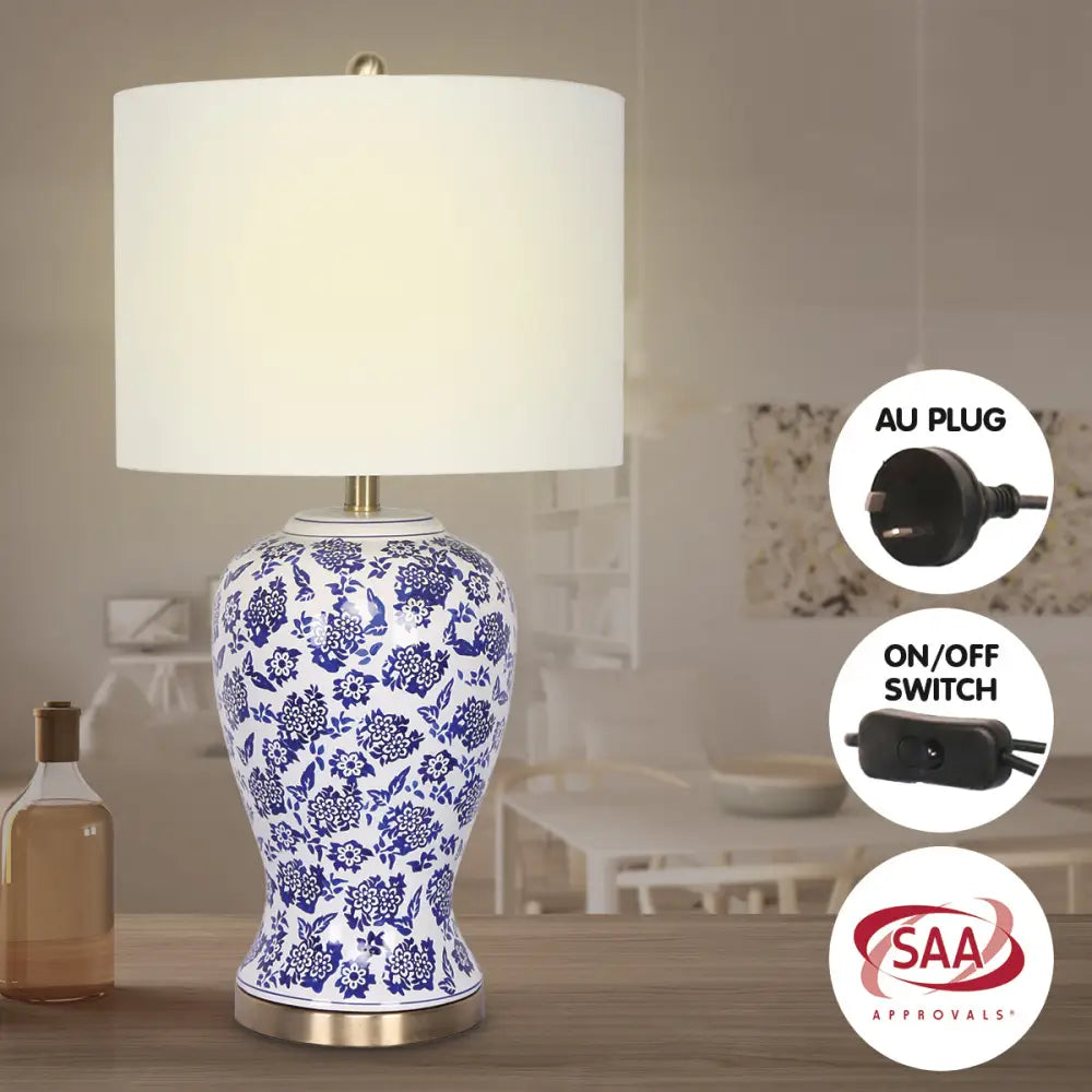 Sarantino Table Lamp Ceramic Floral Base Cotton Drum Shade - Home & Garden > Lighting
