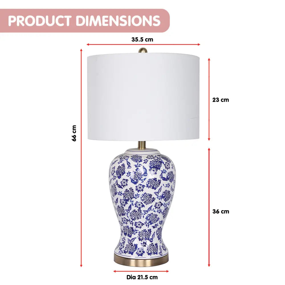 Sarantino Table Lamp Ceramic Floral Base Cotton Drum Shade - Home & Garden > Lighting