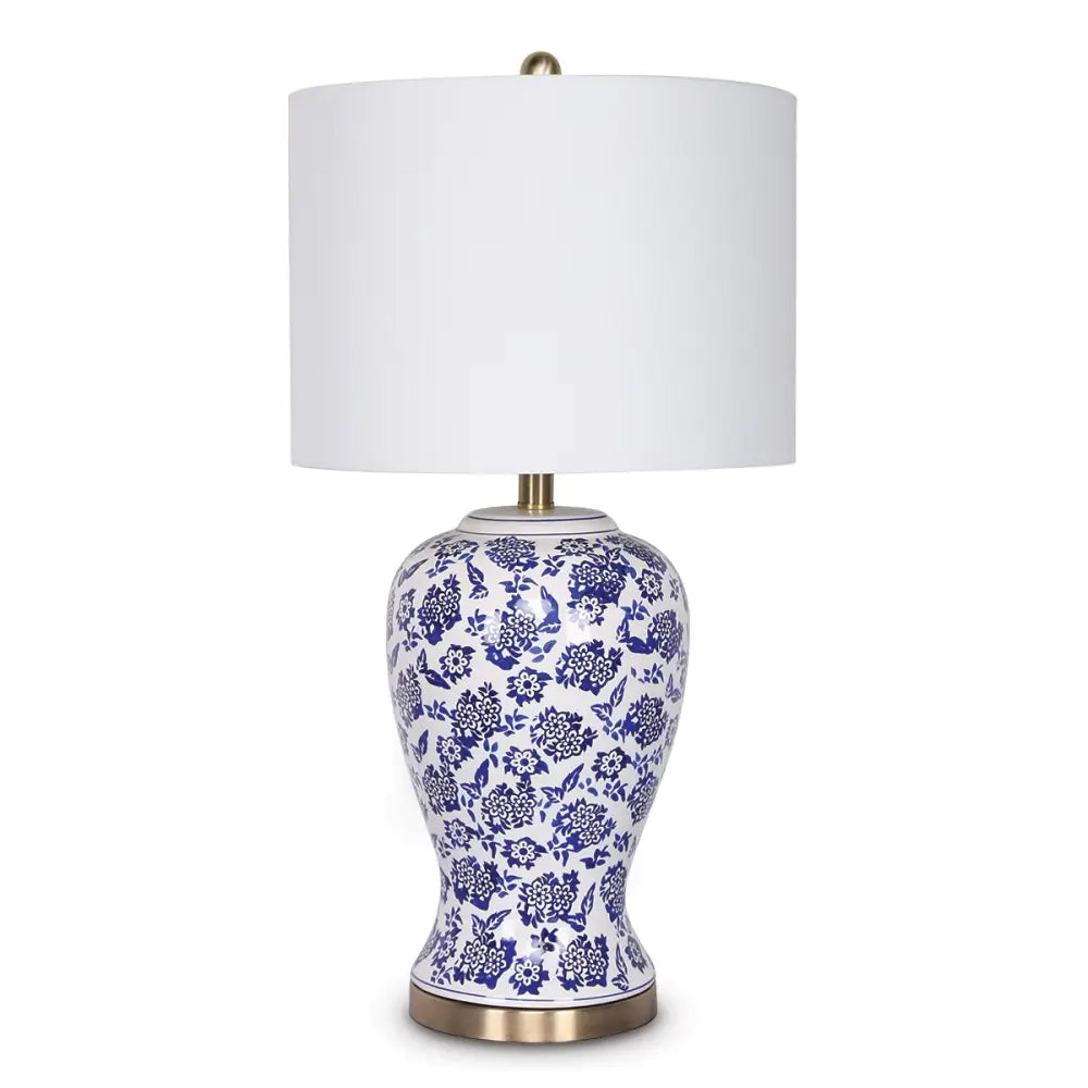 Sarantino Table Lamp Ceramic Floral Base Cotton Drum Shade - Home & Garden > Lighting