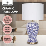 Sarantino Table Lamp Ceramic Floral Base Cotton Drum Shade - Home & Garden > Lighting