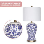 Sarantino Table Lamp Ceramic Floral Base Cotton Drum Shade - Home & Garden > Lighting