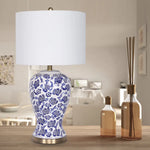 Sarantino Table Lamp Ceramic Floral Base Cotton Drum Shade - Home & Garden > Lighting