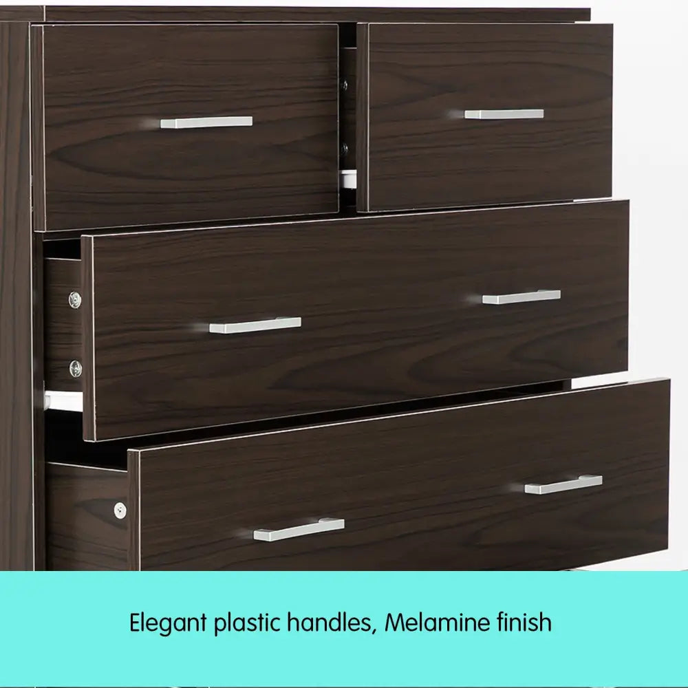 Sarantino Tallboy Dresser 6 Chest Of Drawers 85 X 39.5 X 105 - Brown - Furniture > Living Room