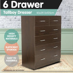 Sarantino Tallboy Dresser 6 Chest Of Drawers 85 X 39.5 X 105 - Brown - Furniture > Living Room