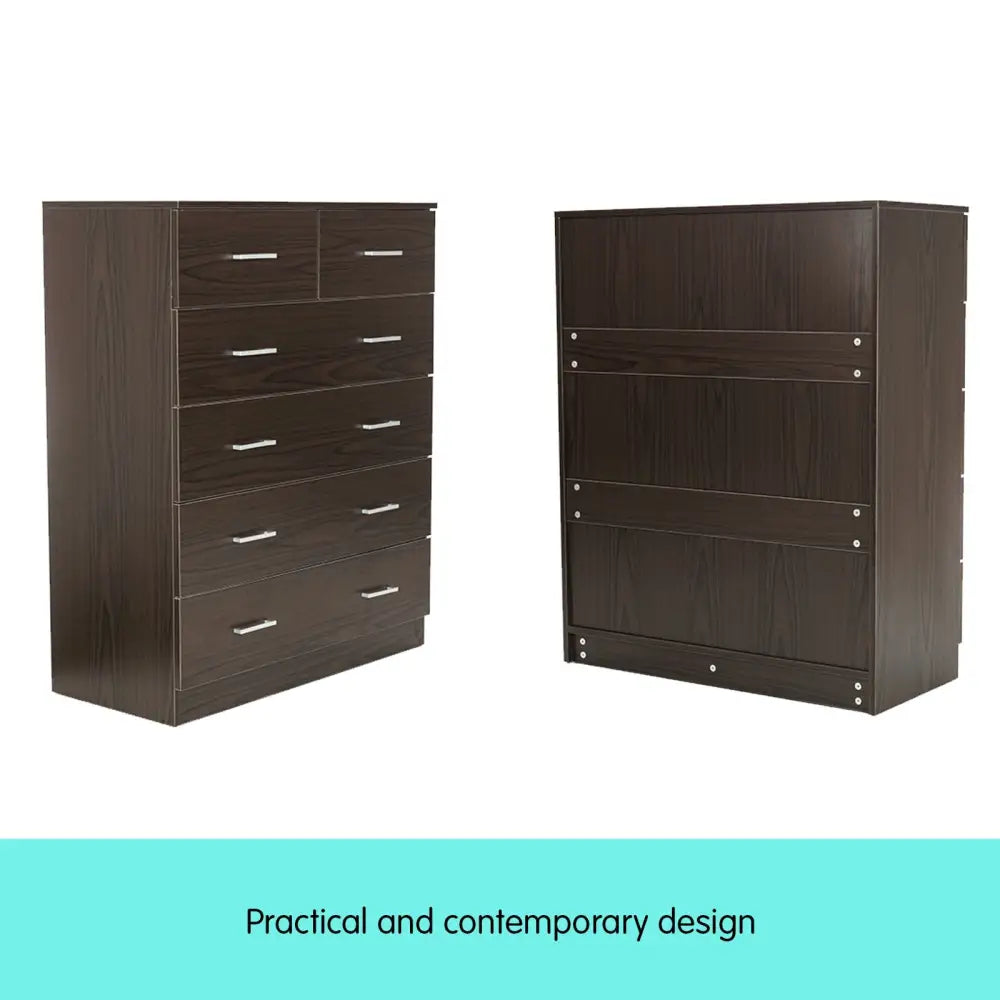 Sarantino Tallboy Dresser 6 Chest Of Drawers 85 X 39.5 X 105 - Brown - Furniture > Living Room