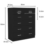 Sarantino Tallboy Dresser 6 Chest Of Drawers Table Bedroom Storage Black - Furniture > Living Room