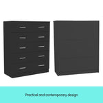 Sarantino Tallboy Dresser 6 Chest Of Drawers Table Bedroom Storage Black - Furniture > Living Room