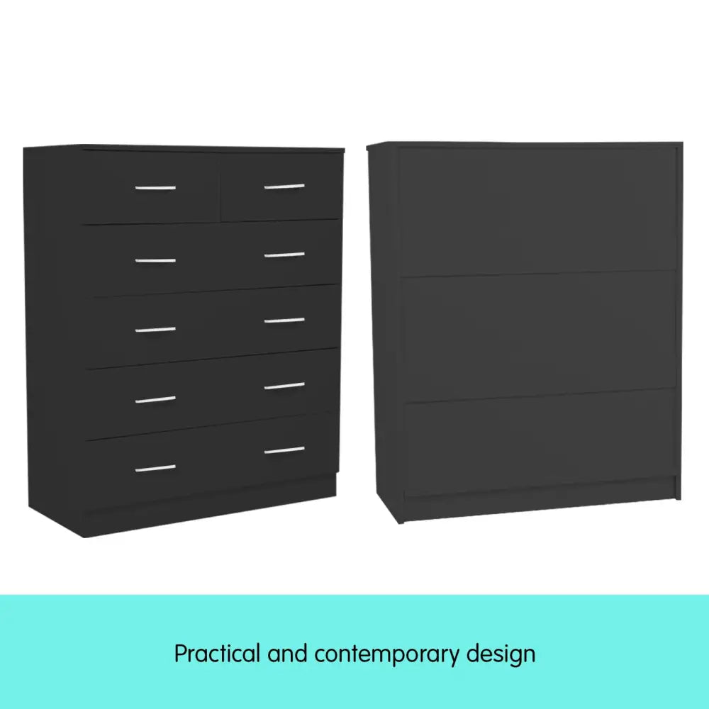 Sarantino Tallboy Dresser 6 Chest Of Drawers Table Bedroom Storage Black - Furniture > Living Room
