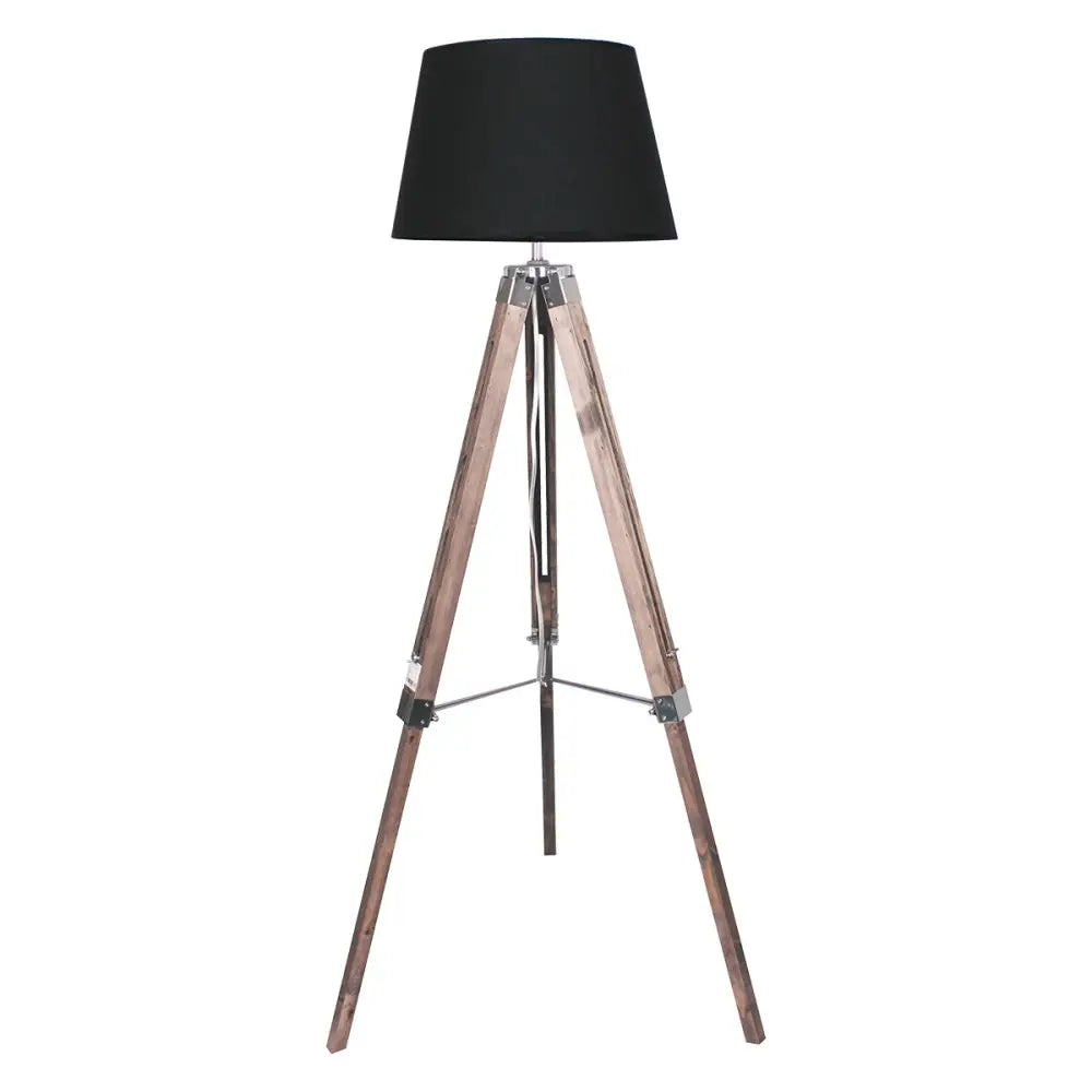 Sarantino Timber Tripod Floor Lamp Adjustable Height Taper Fabric - Home & Garden > Lighting