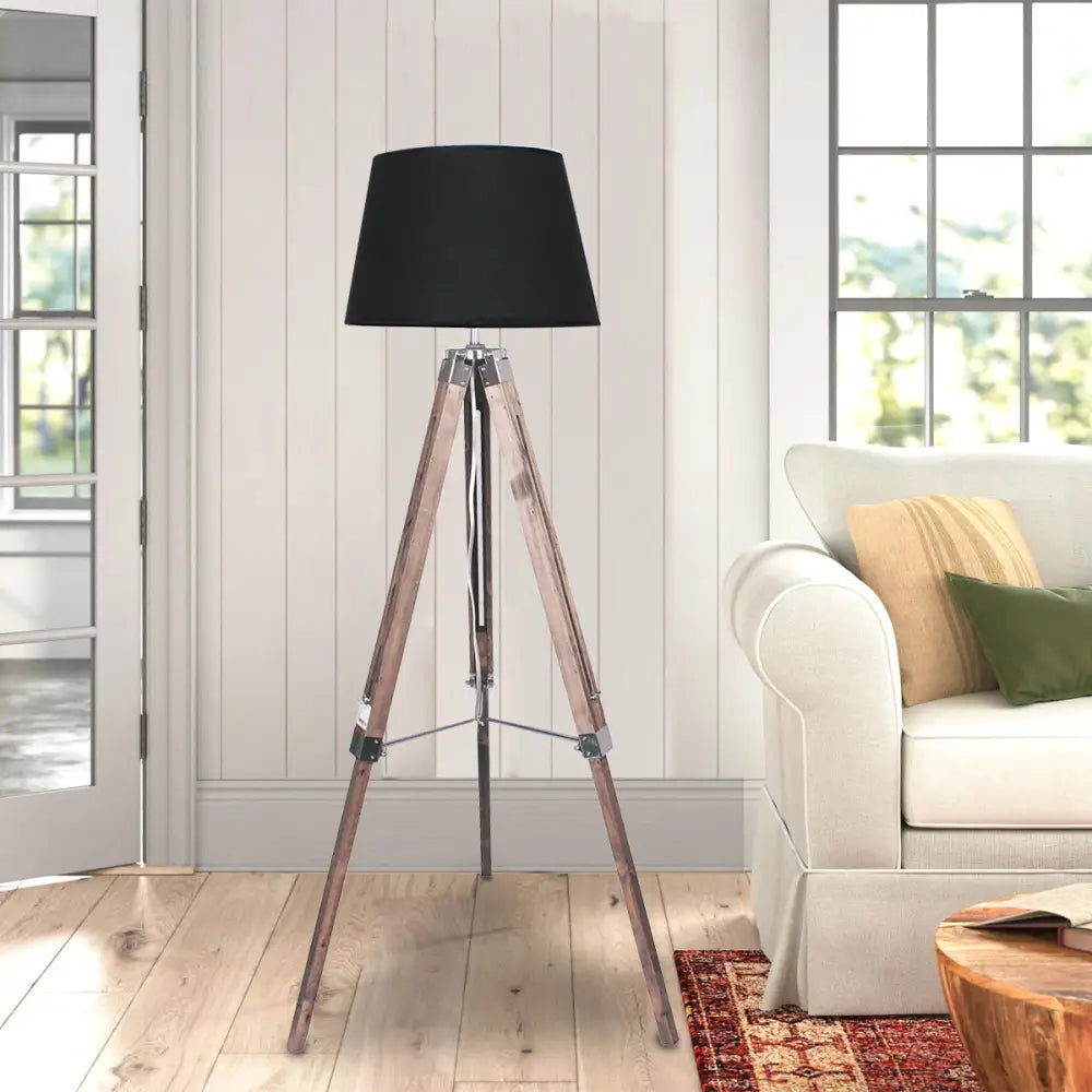 Sarantino Timber Tripod Floor Lamp Adjustable Height Taper Fabric - Home & Garden > Lighting