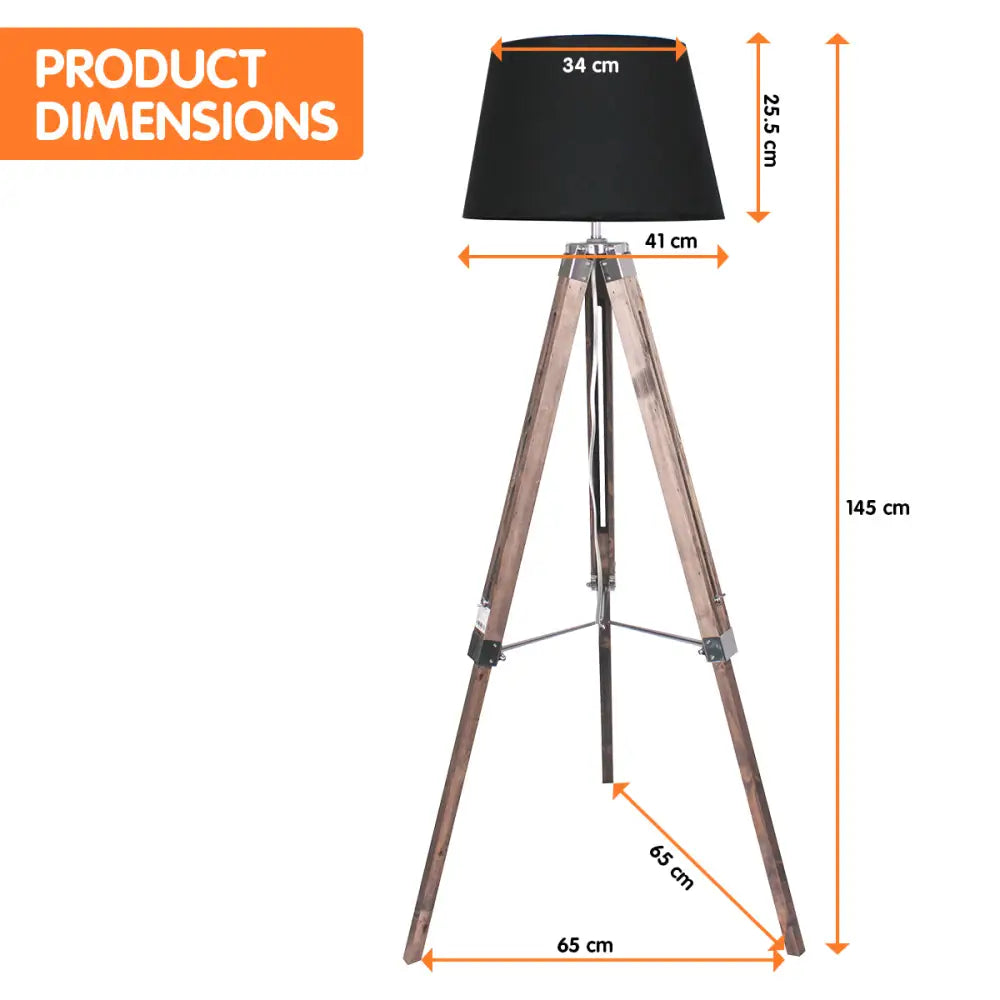 Sarantino Timber Tripod Floor Lamp Adjustable Height Taper Fabric - Home & Garden > Lighting