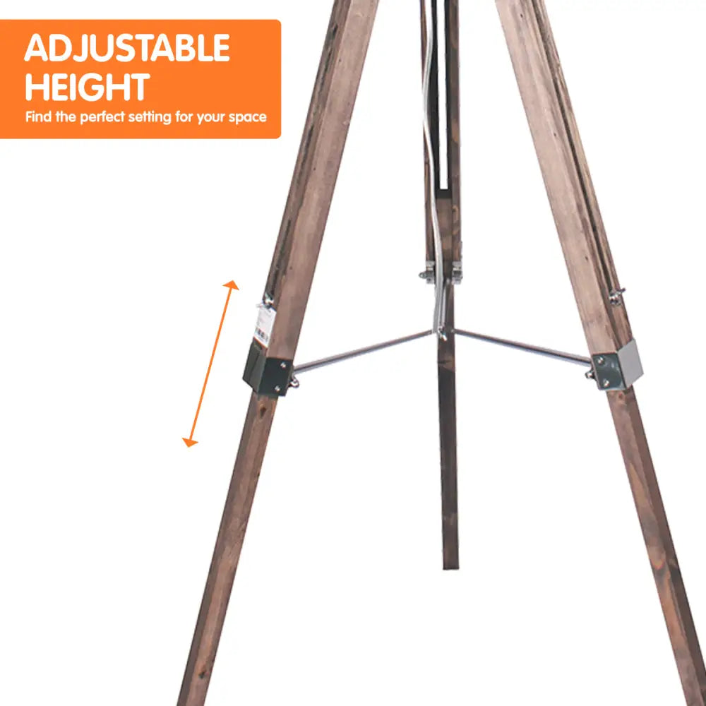 Sarantino Timber Tripod Floor Lamp Adjustable Height Taper Fabric - Home & Garden > Lighting