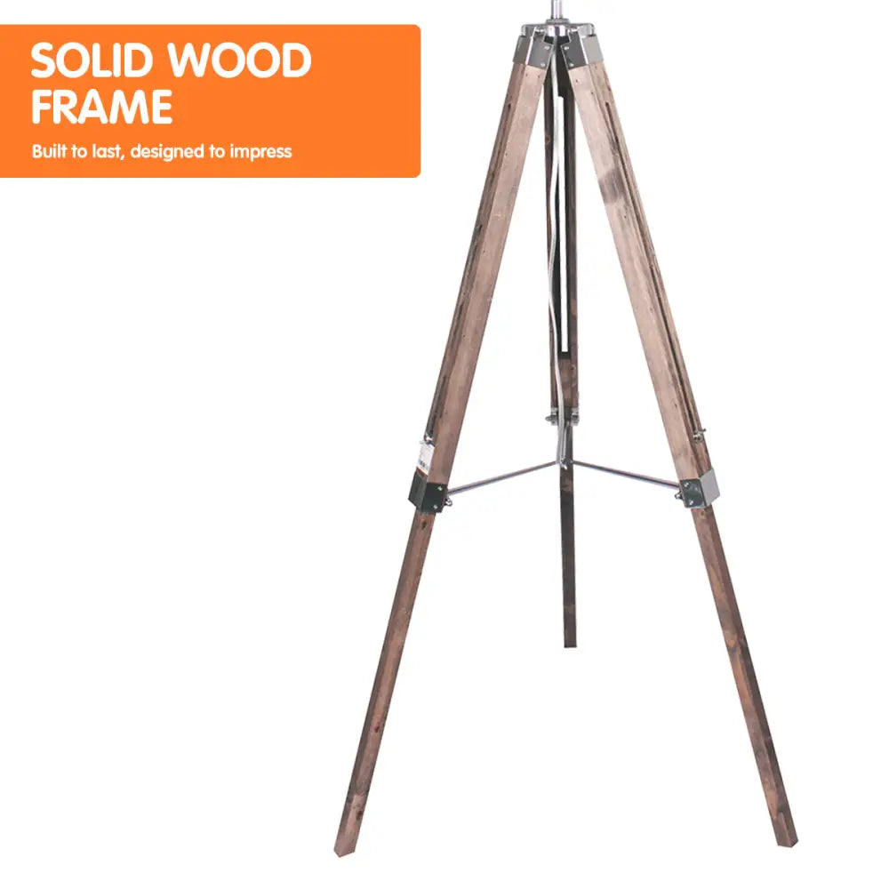 Sarantino Timber Tripod Floor Lamp Adjustable Height Taper Fabric - Home & Garden > Lighting