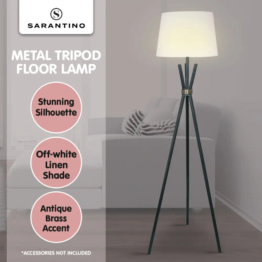 Sarantino Tripod Floor Lamp in Metal and Antique Brass - Home & Garden > Lighting