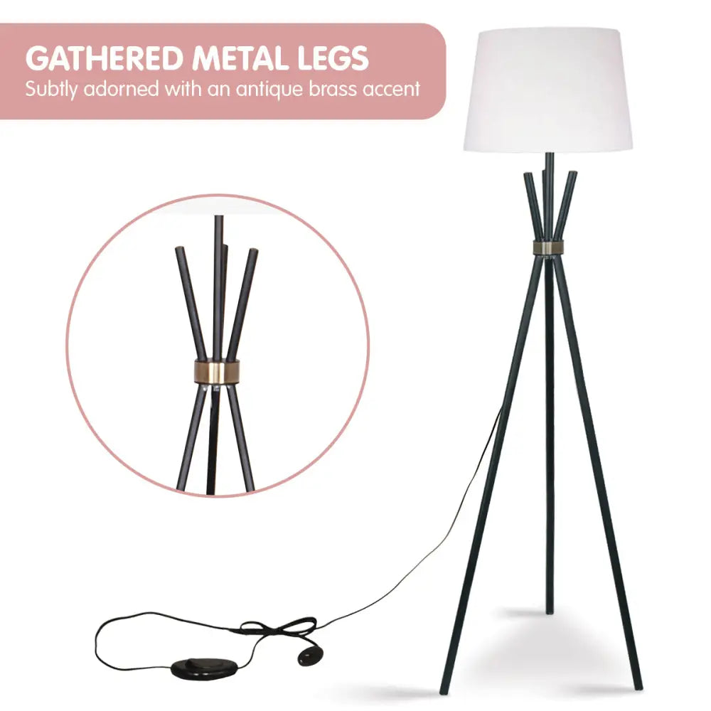 Sarantino Tripod Floor Lamp in Metal and Antique Brass - Home & Garden > Lighting