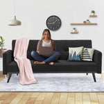 Sarantino Tufted Faux Linen 3-Seater Sofa Bed with Armrests - Black - Furniture > Sofas