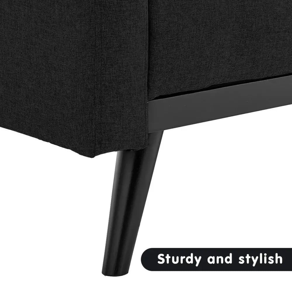 Sarantino Tufted Faux Linen 3-Seater Sofa Bed with Armrests - Black - Furniture > Sofas
