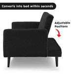 Sarantino Tufted Faux Linen 3-Seater Sofa Bed with Armrests - Black - Furniture > Sofas