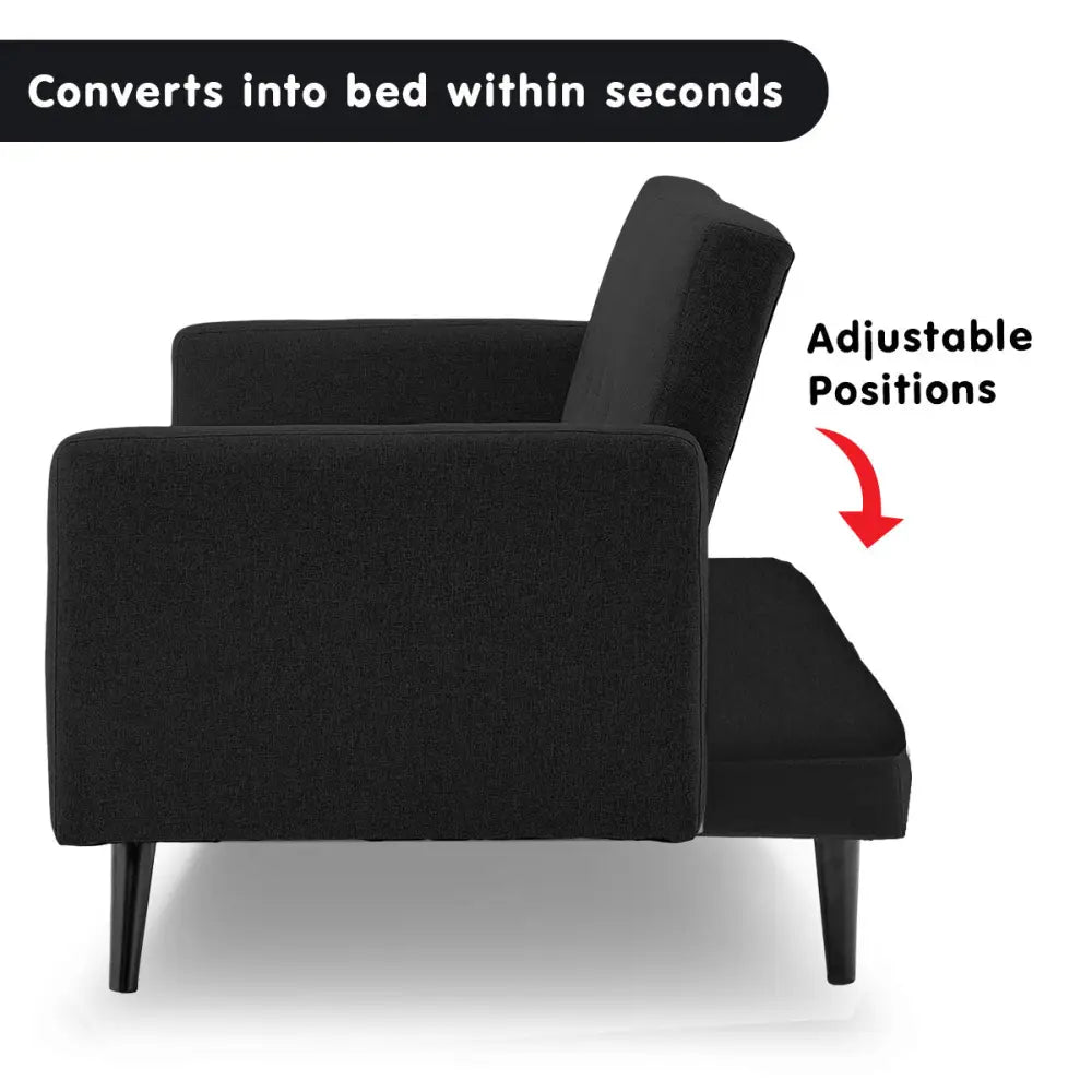 Sarantino Tufted Faux Linen 3-Seater Sofa Bed with Armrests - Black - Furniture > Sofas